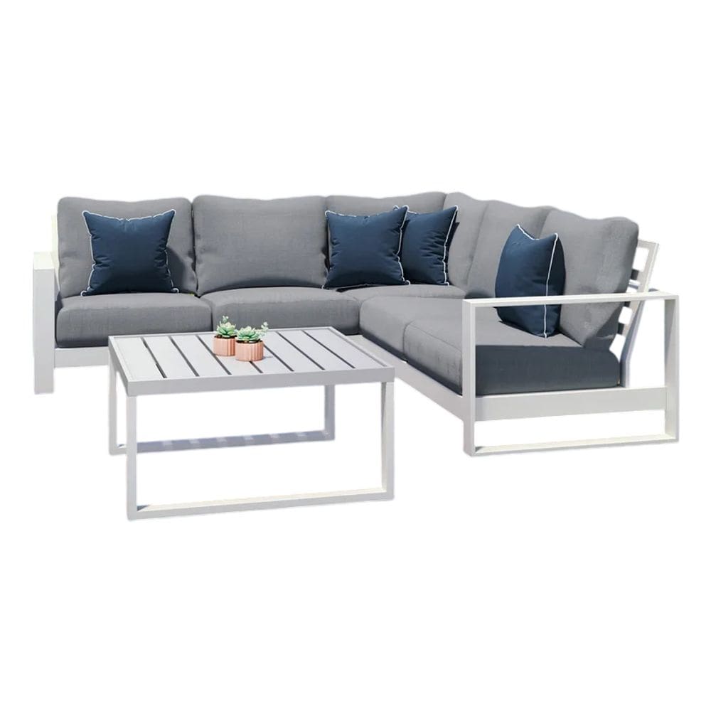 Conjunto Jardim Aluminio Branco 4 Pecas Sofa De Canto E Mesa