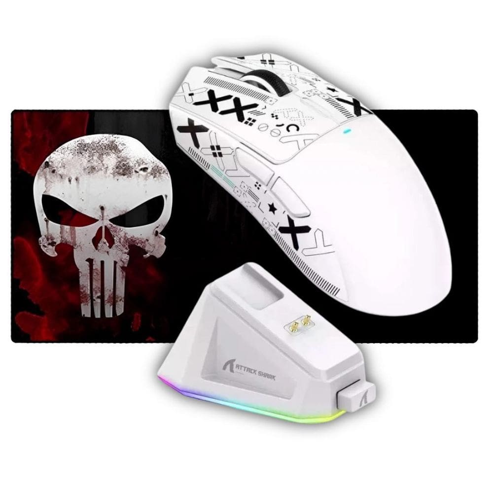 Kit Mouse Gamer Attack Shark X11 Branco 22000Dpi + Mousepad