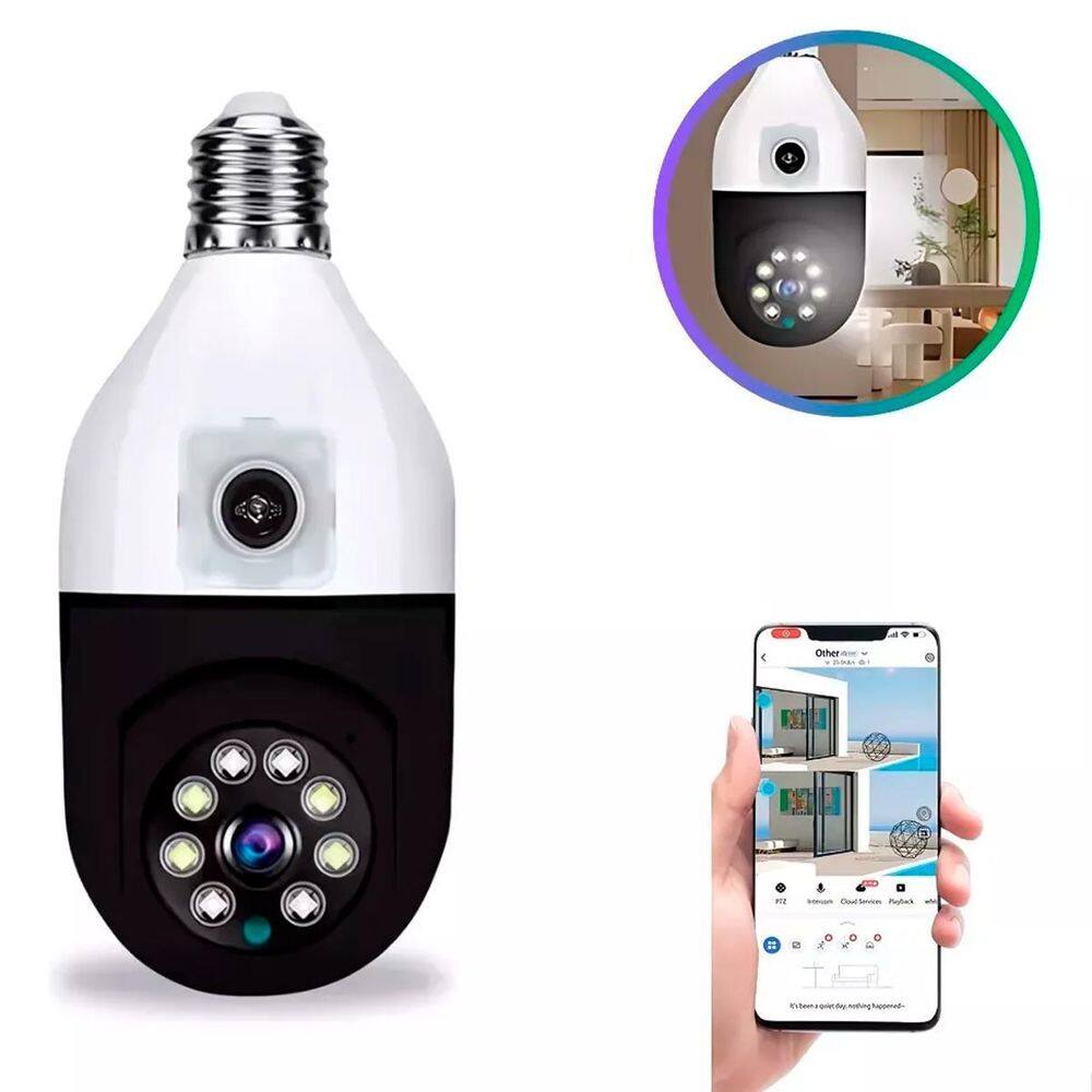 Câmera Lâmpada Dupla Lente Wifi Para Monitoramento