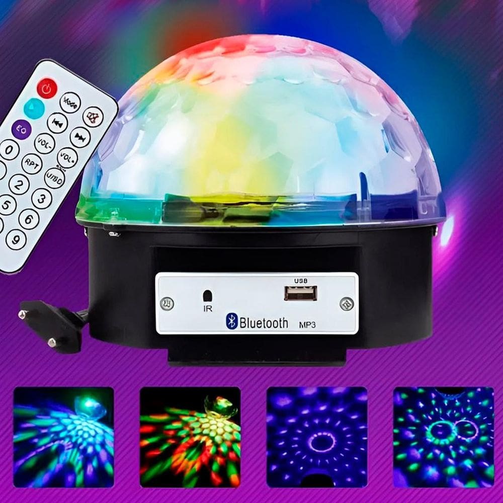 Bola De Balada Festa Colorida Rotativa Com Controle Led