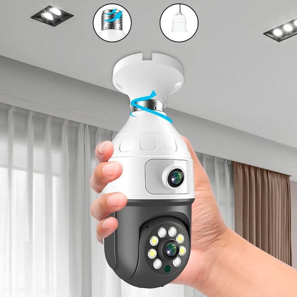 Câmera Lâmpada Dupla Lente Wifi Para Monitoramento