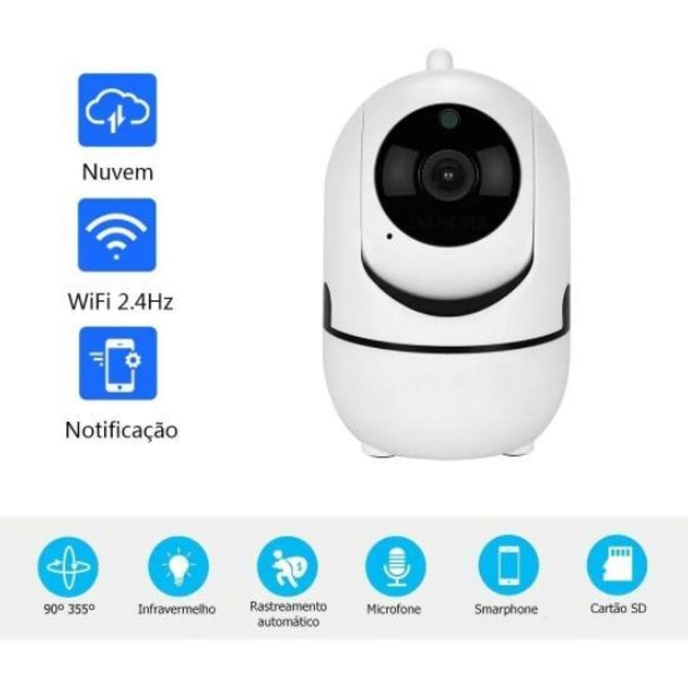 Mini Câmera Babá Branca Wifi Hd Noturna