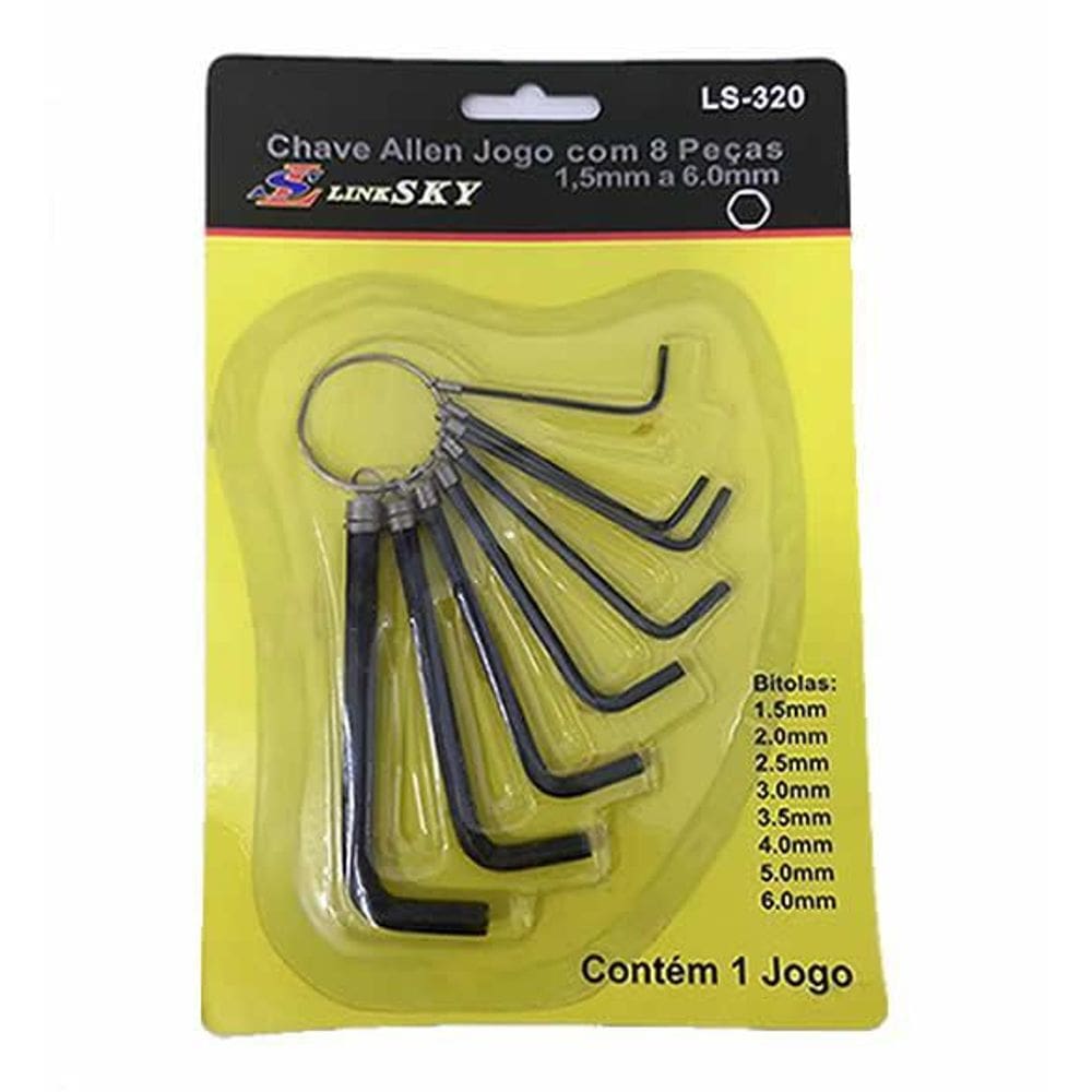Jogo Conjunto Ferramenta Chave Allen Argola Chaveiro 8 Pç