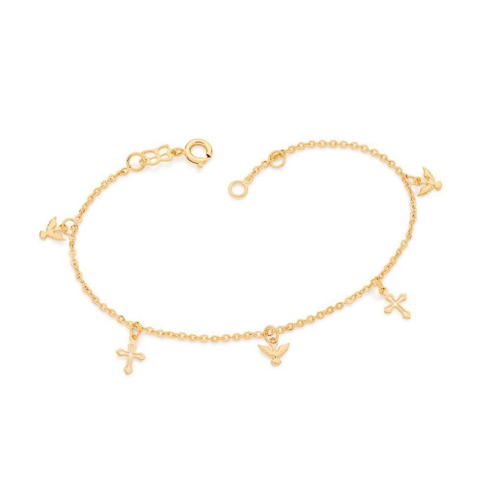 Pulseira Rommanel Ouro 18k c/ Espíritos Santos e Cruzes