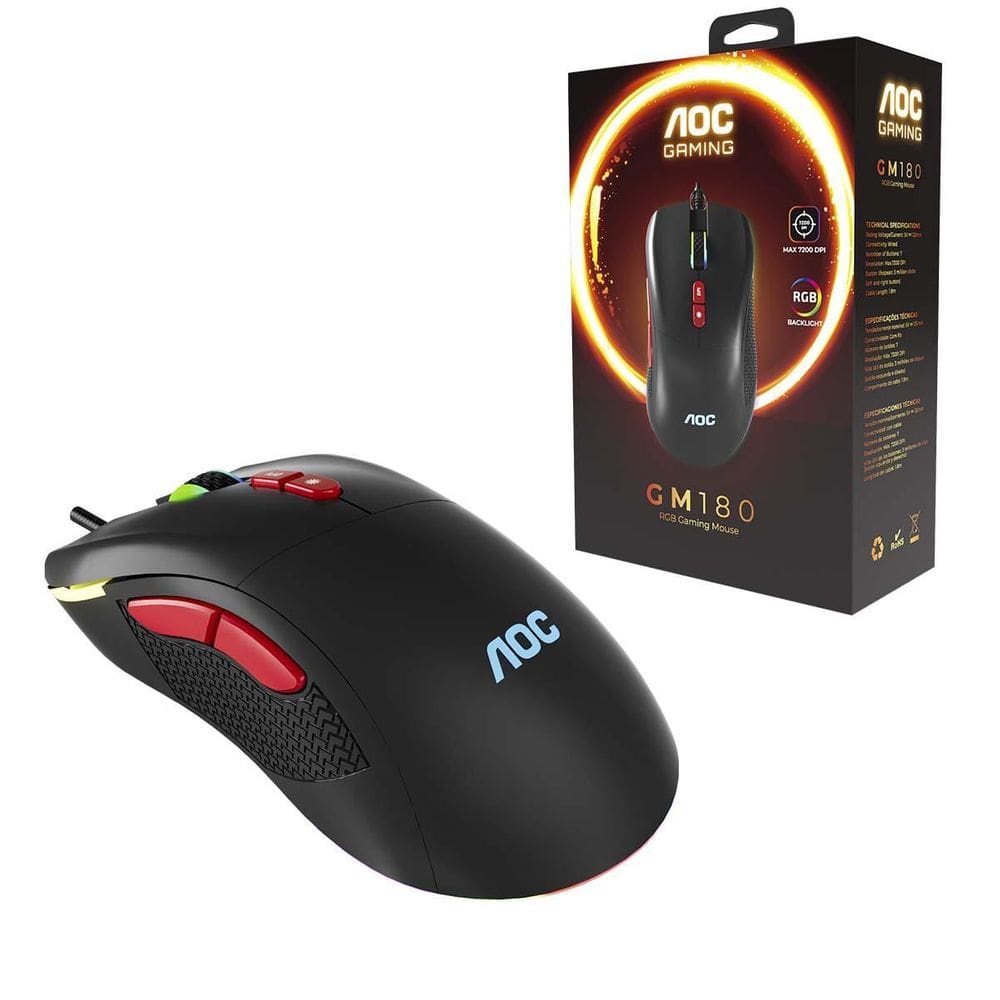 Mouse Gamer Aoc Usb Rgb Rainbow 7 Botões 7200Dpi Gm180B