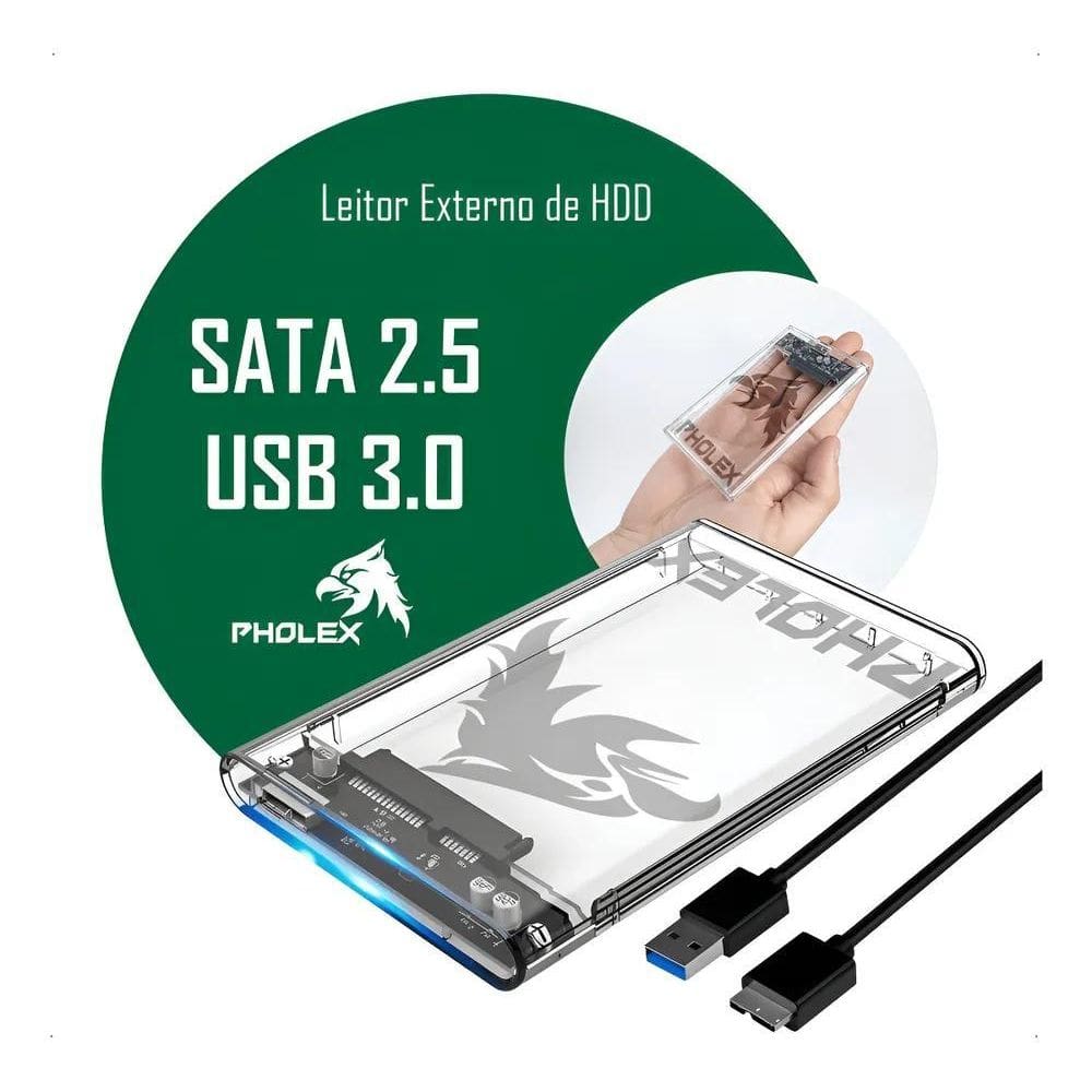 Case Hd 2.5 Transparente Usb 3.0 Ssd Sata Portátil