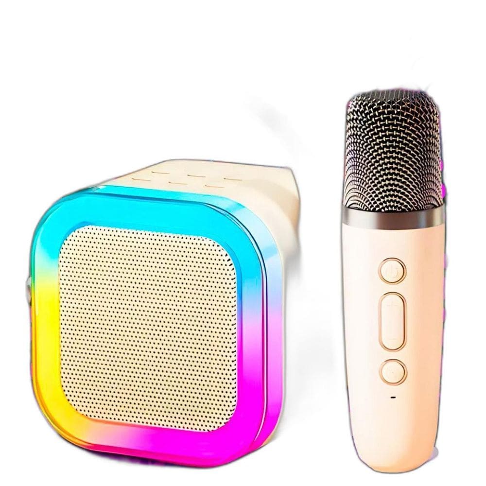 Caixinha Som Karaokê Bluetooth Microfone Sem Fio Led Rgb