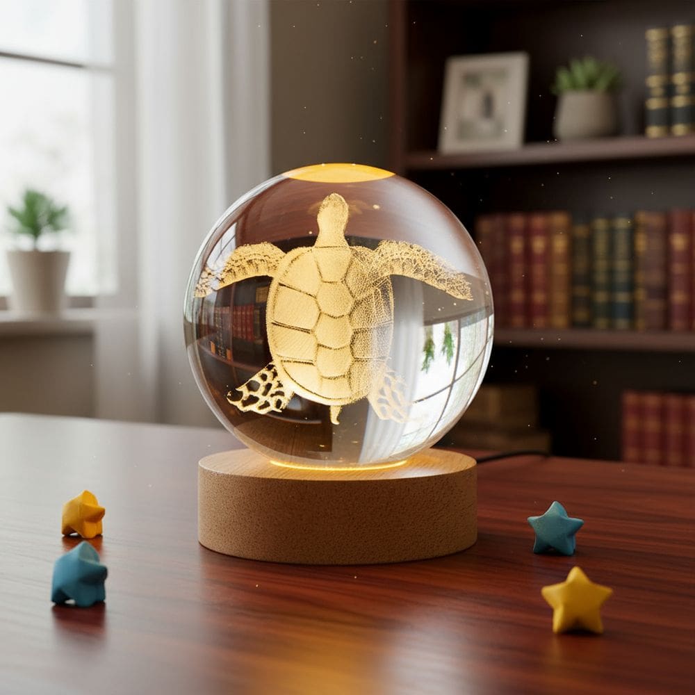 Luminária De Mesa Bola De Cristal 3d Decoração Marinha