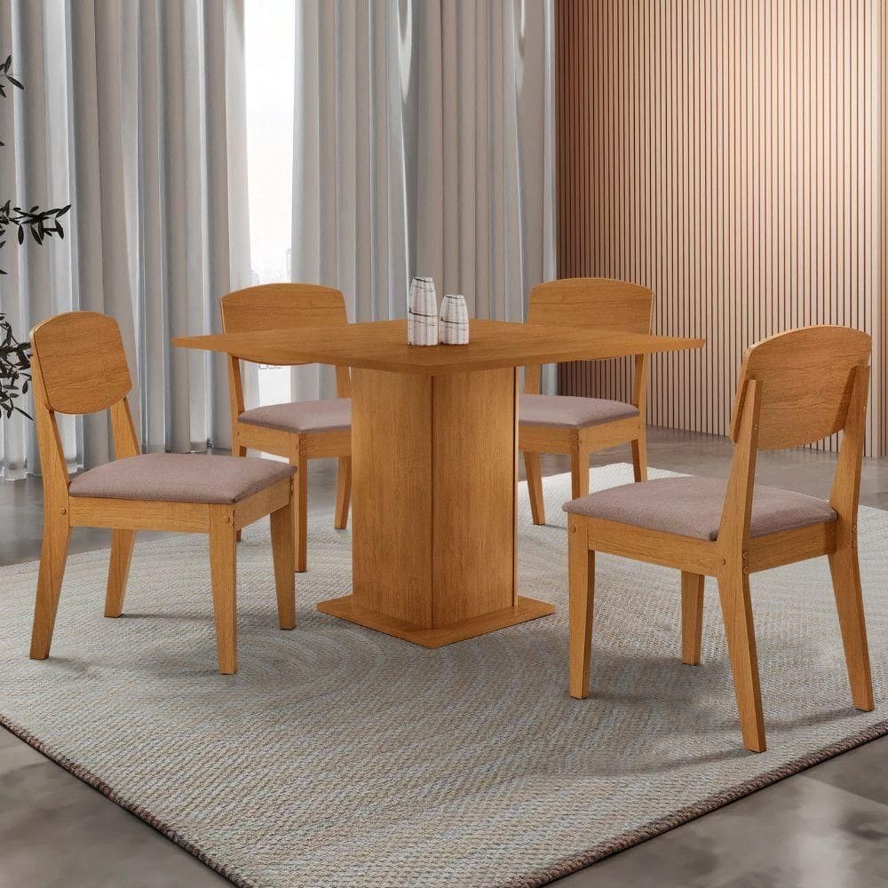Mesa De Jantar Loren 90cm Mdf 4 Cad Copper Moderna Mobilia Linho Capuccino/ Laminado