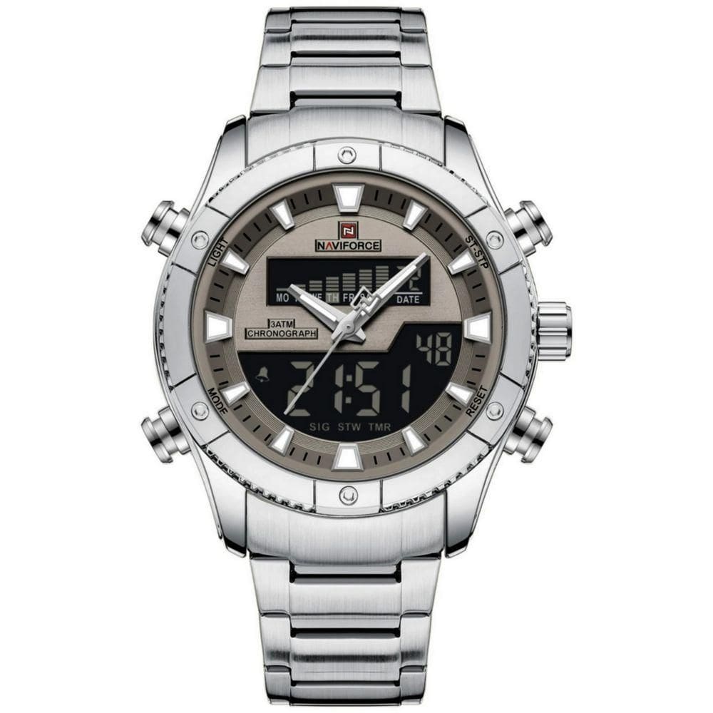 Relógio De Quartzo Eletrônico Luminoso à Prova Dágua Pulseira Aço Inoxidável Branco