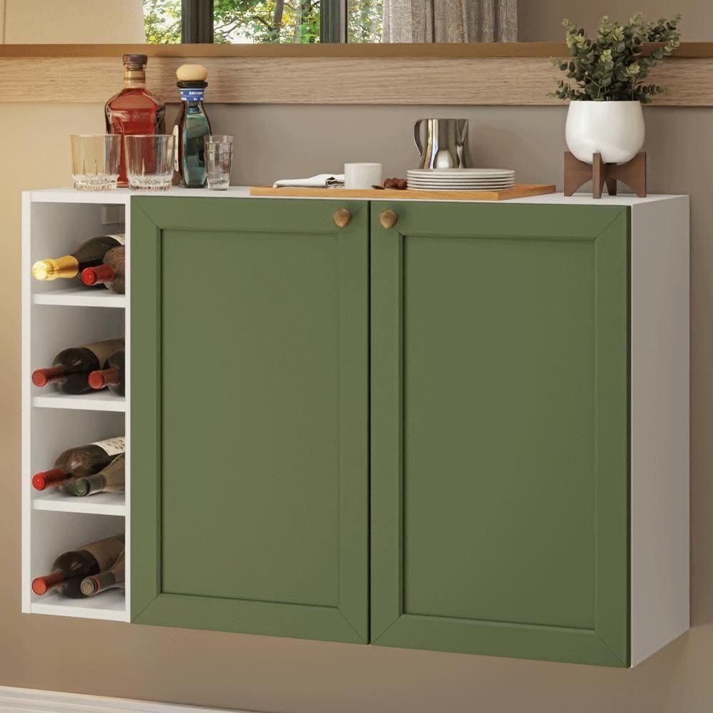 Buffet Aparador Com Adega 100cm 2 Portas Vik Madesa 16 Branco-verde