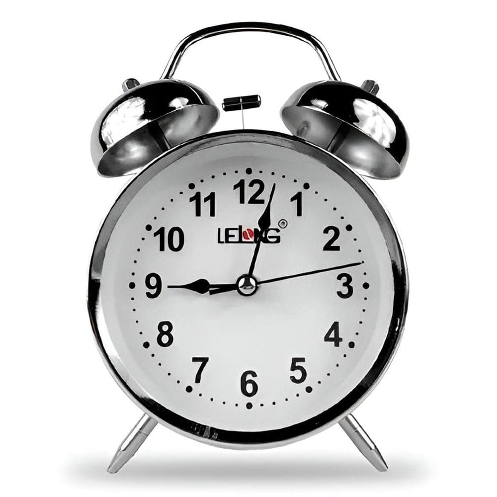 Relógio Despertador Retrô Analógico Led Prateado Mesa
