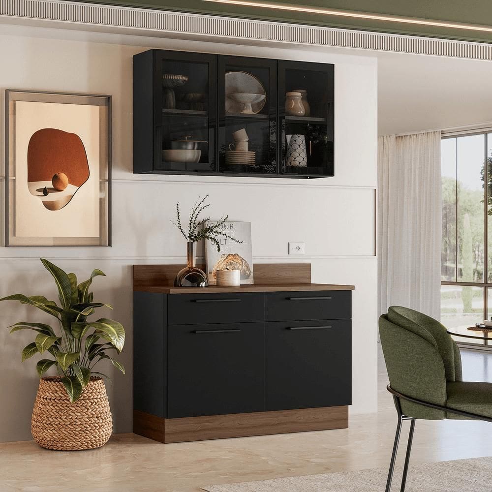 Armário de Cozinha Compacta Itatiaia Exclusive 120cm em Aço Grafite