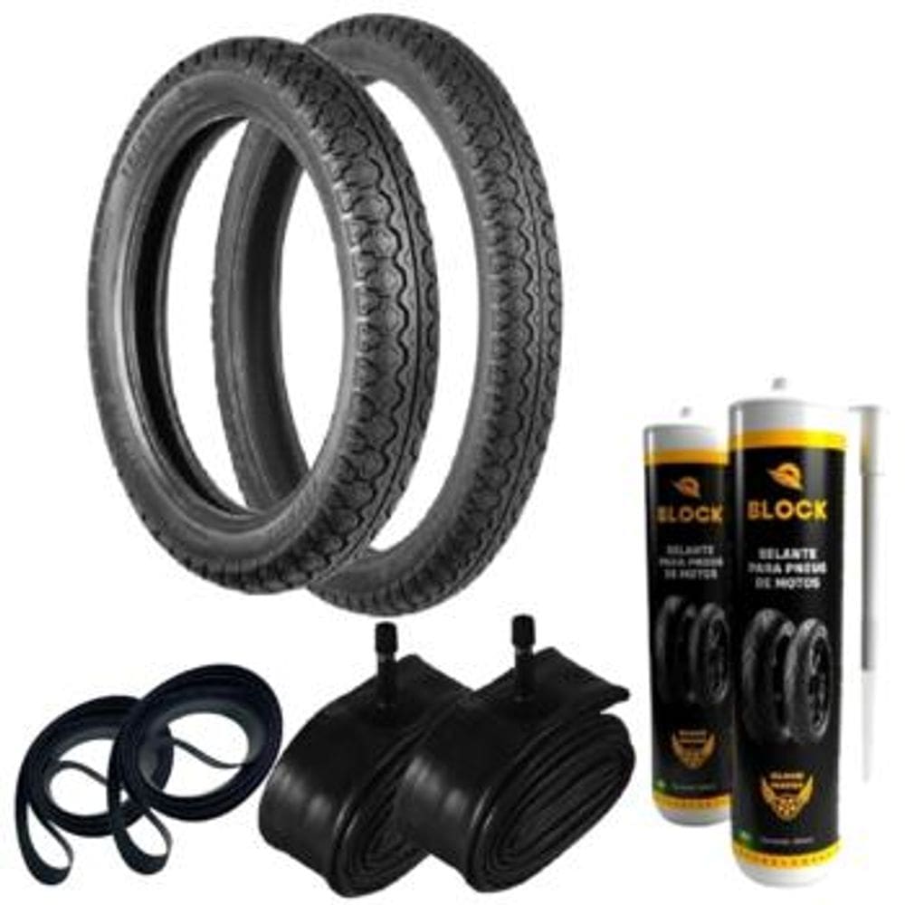 Kit Par Pneu Biz 100/125 60/100-17 + 80/100-14 Tiger Technic + Câmaras + Cinta + Vacinas
