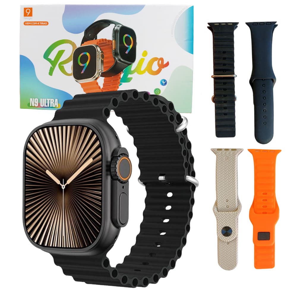Smartwatch N9 Ultra 49mm Chamadas Ass. Voz Sono 4 Pulseiras