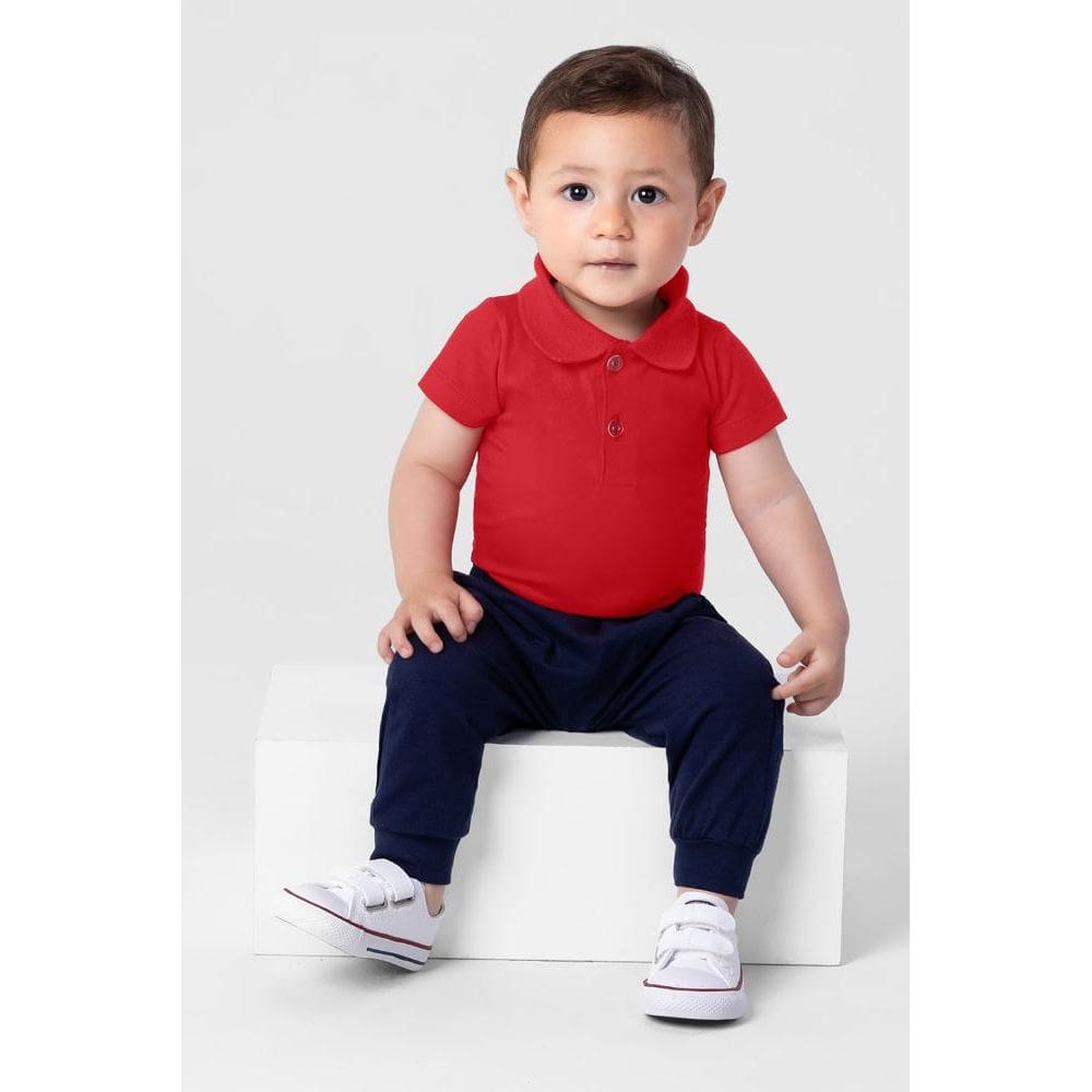 Body polo bebê menino em meia malha Brandili-Vermelho