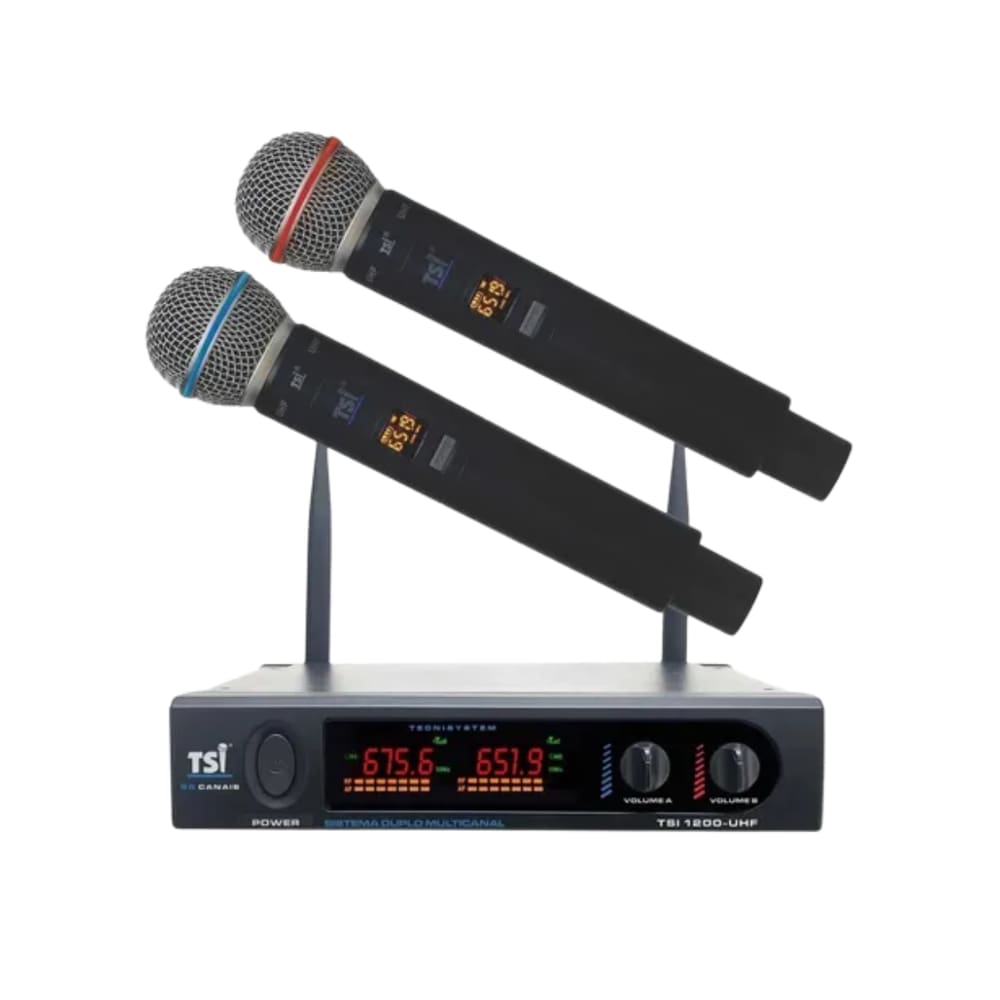 Microfone Duplo Sem Fio TSI-1200 Uhf 96 Canais