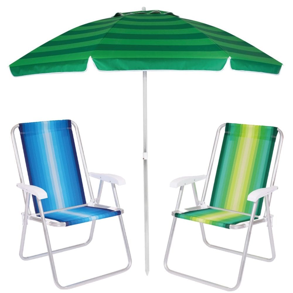 Kit Praia 2 Cadeiras Alta Guarda Sol Alumínio Articulado 2 Metros Sombreiro Praia Piscina - Mor