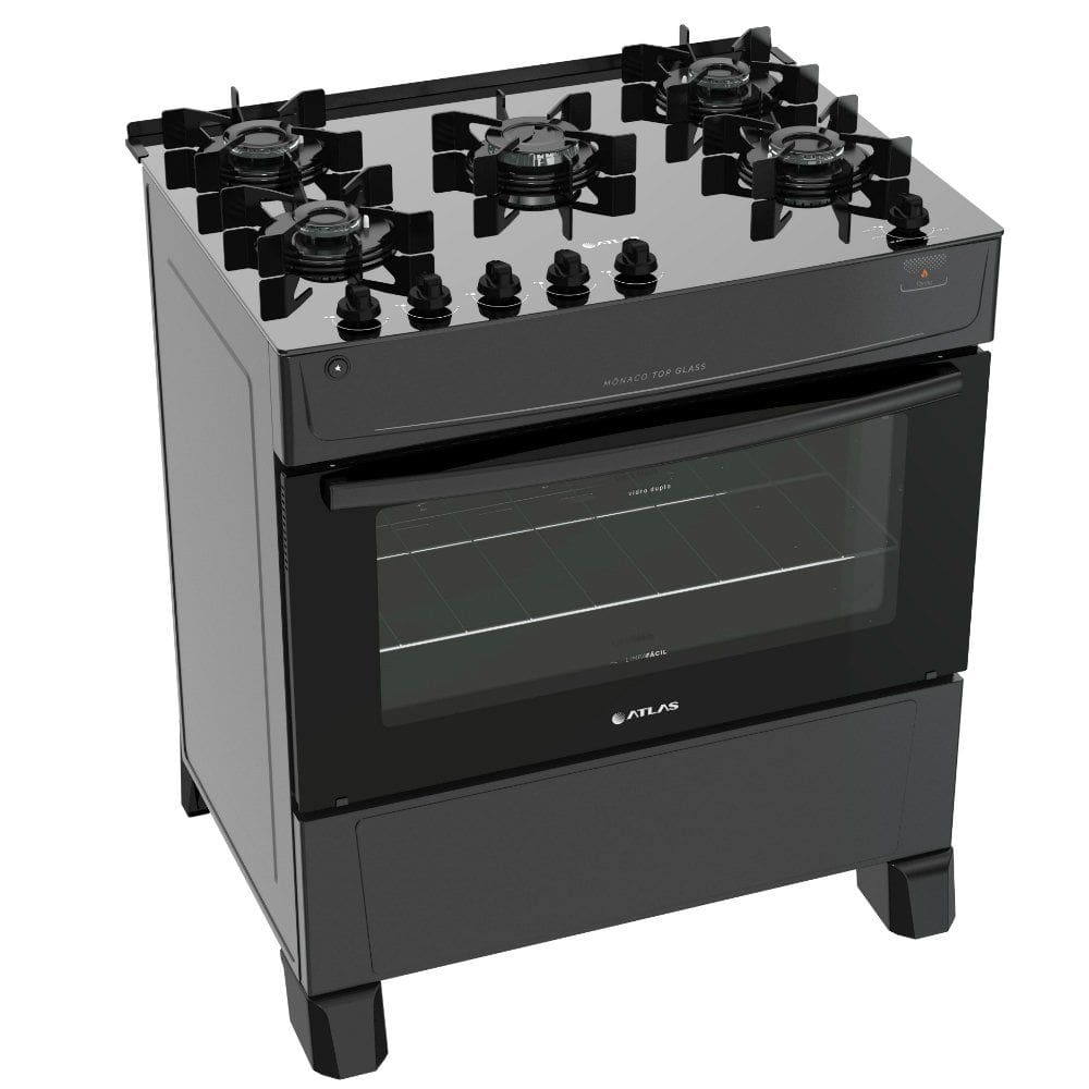Fogao 5 Bocas Atlas Monaco Top Glass Acendimento Automatico