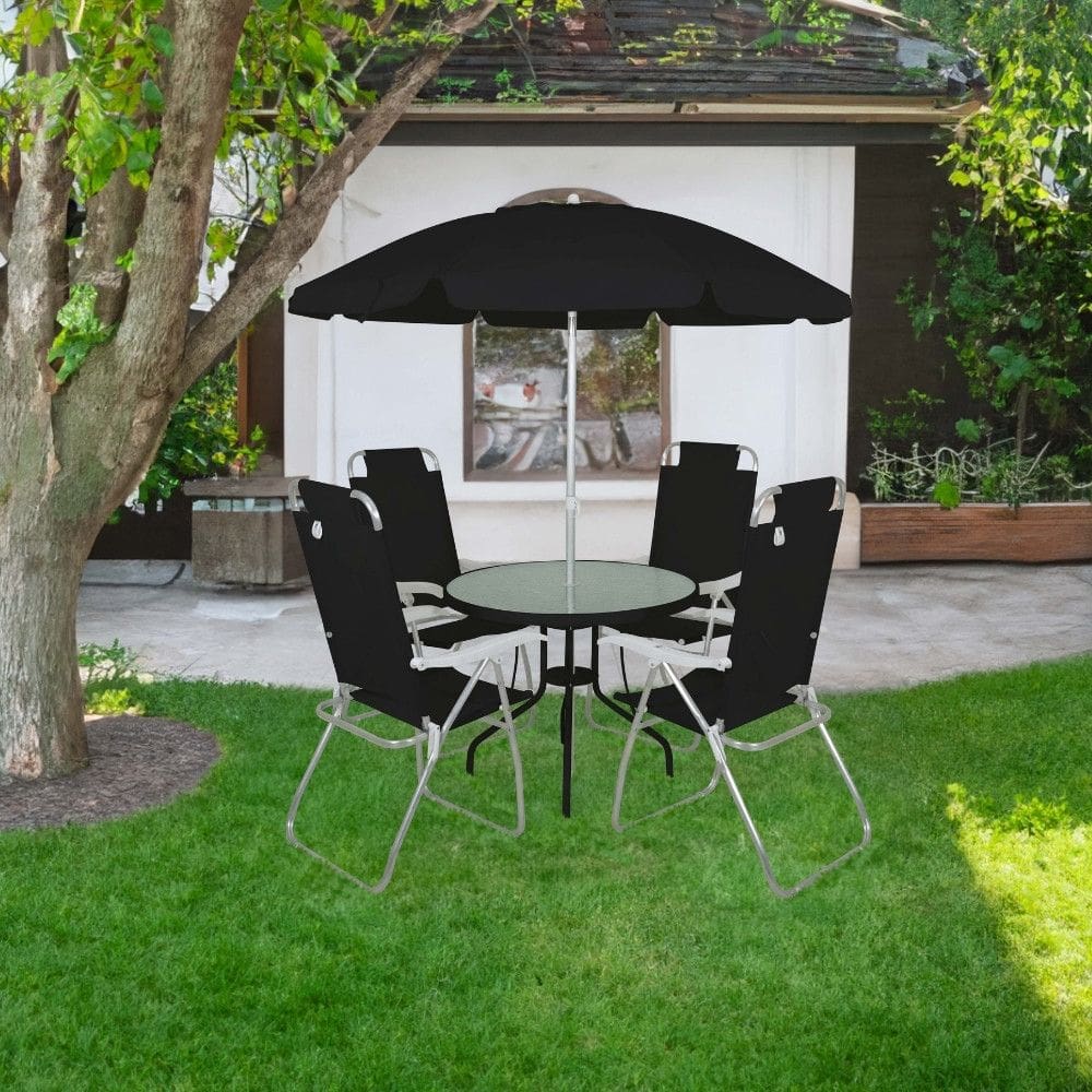 Conjunto para Jardim Mesa com Tampo de Vidro e 4 Cadeiras e Ombrellone Noronha Bel