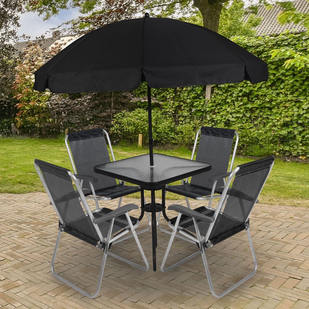 Conjunto para Jardim Mesa com Tampo de Vidro e 4 Cadeiras e Ombrellone Petropolis Bel
