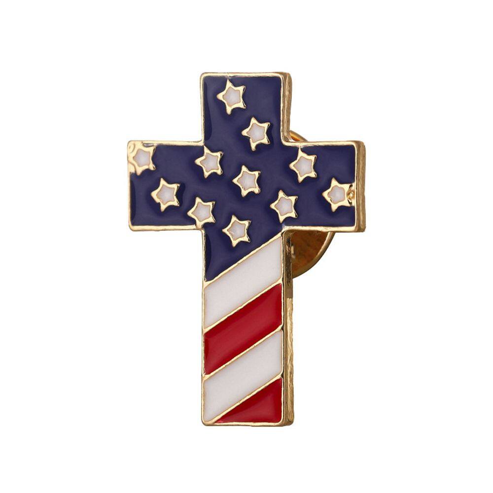 Broche Patriotic Cross com design de bandeira americana em liga