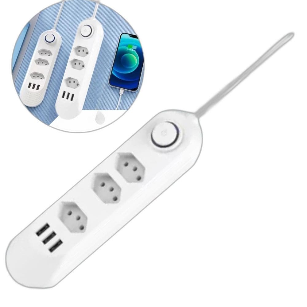 Régua Elétrica 3 Tomadas Com Usb Bilvolt Reforçada Geladeira