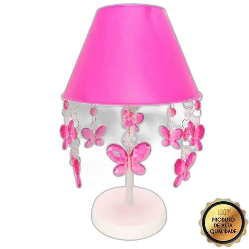 Abajur de Mesa Luminária Infantil Borboletas Rosa 30cm