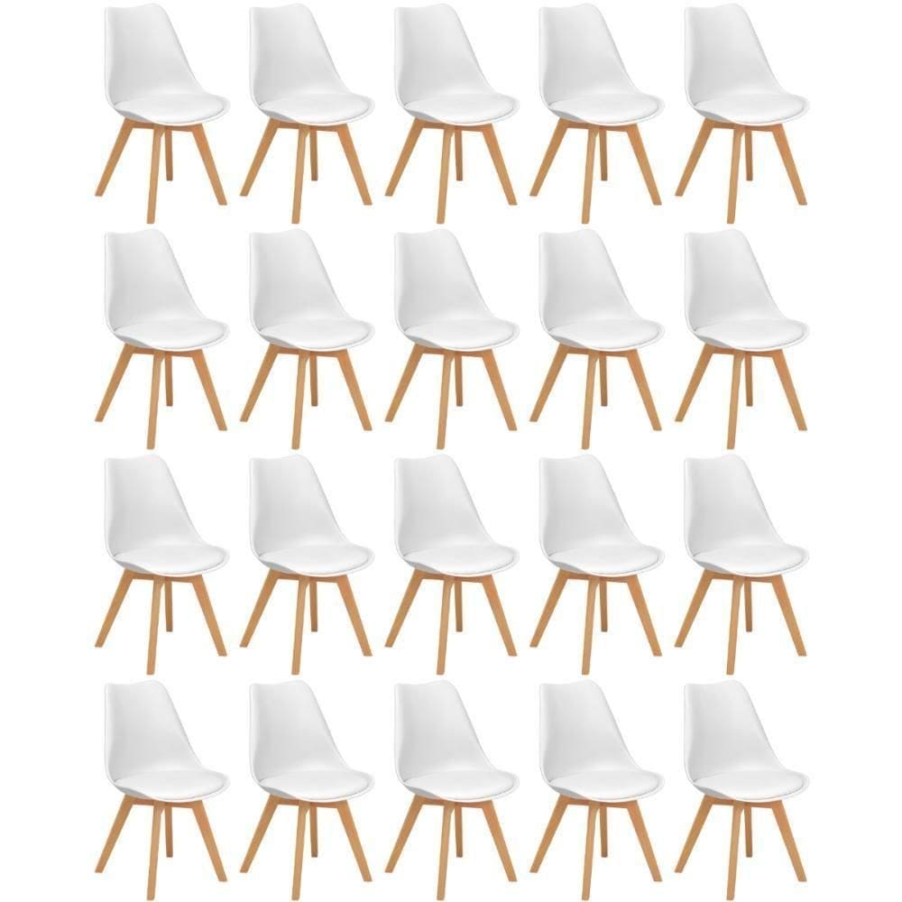 Conjunto 20 Cadeiras De Jantar Eames Wood Leda Design Estofada - Branco