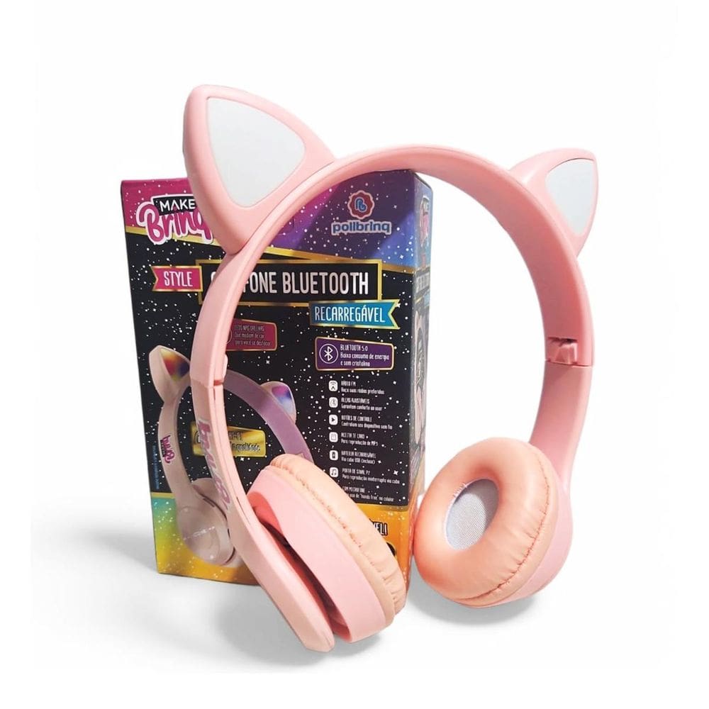 Fone Ouvido Bluetooth Infantil Mini Cat Fone Orelha Gato Led