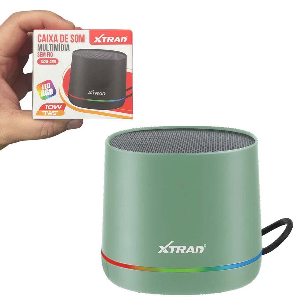 Caixa De Som Bluetooth Fm Rgb Portátil Xtrad 10W Verde