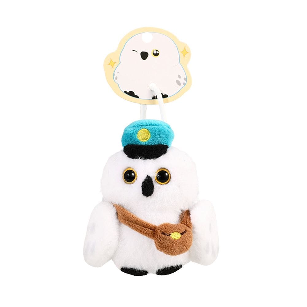 Chaveiro de pelúcia Snowy Owl, fofo e macio, com chapéu turquesa