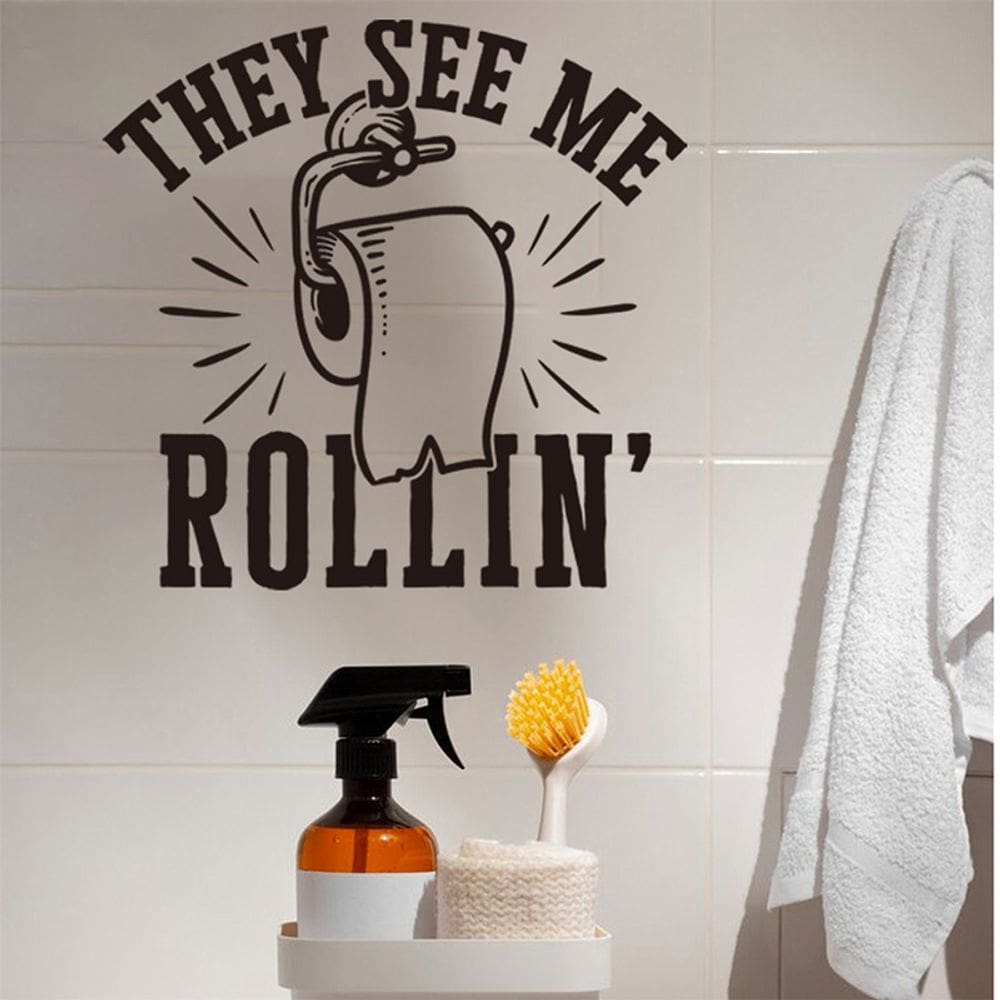 Adesivos de parede Papel higiênico de banheiro engraçado, papel de parede