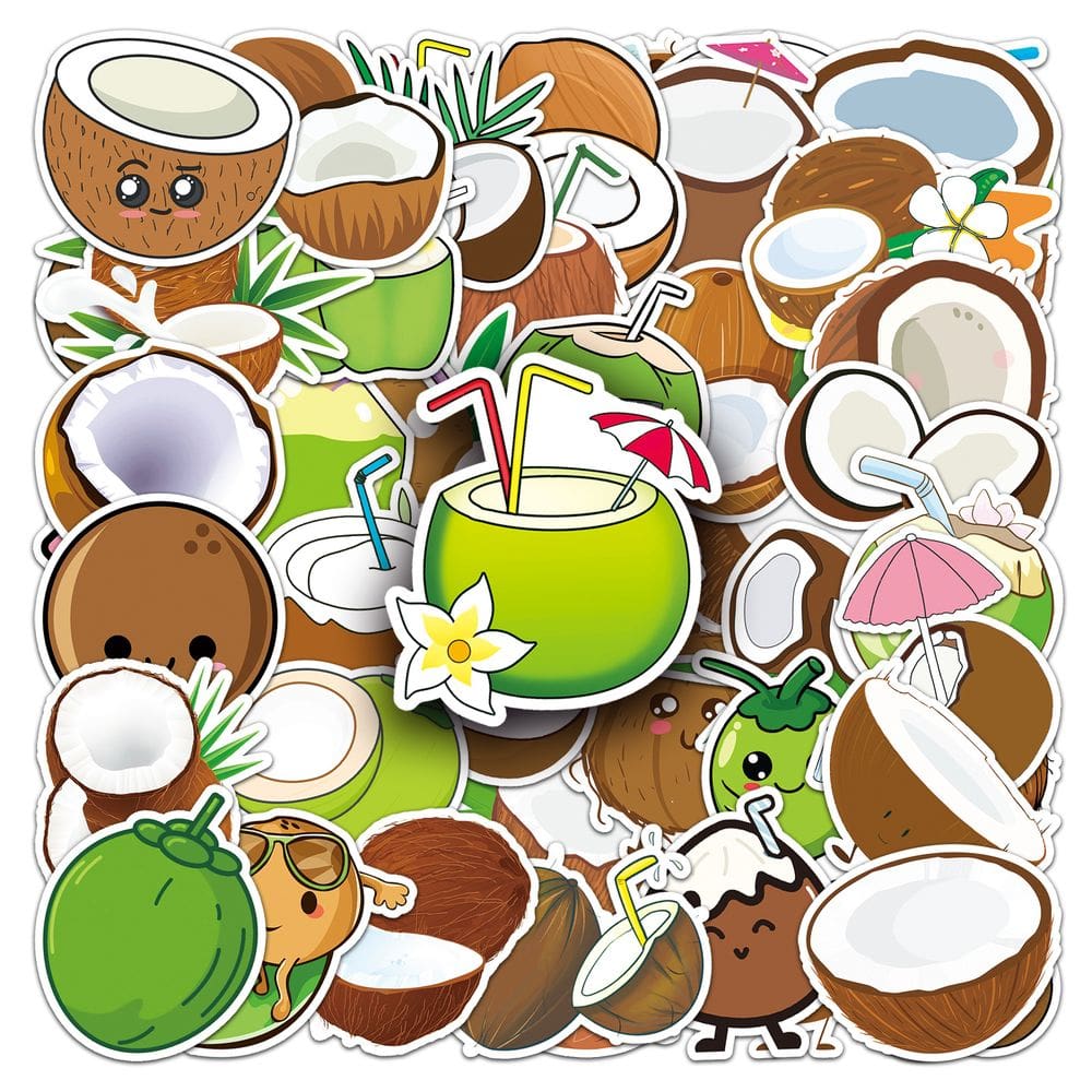 Pacote de adesivos Coconut Theme, 50 unidades de vinil impermeável