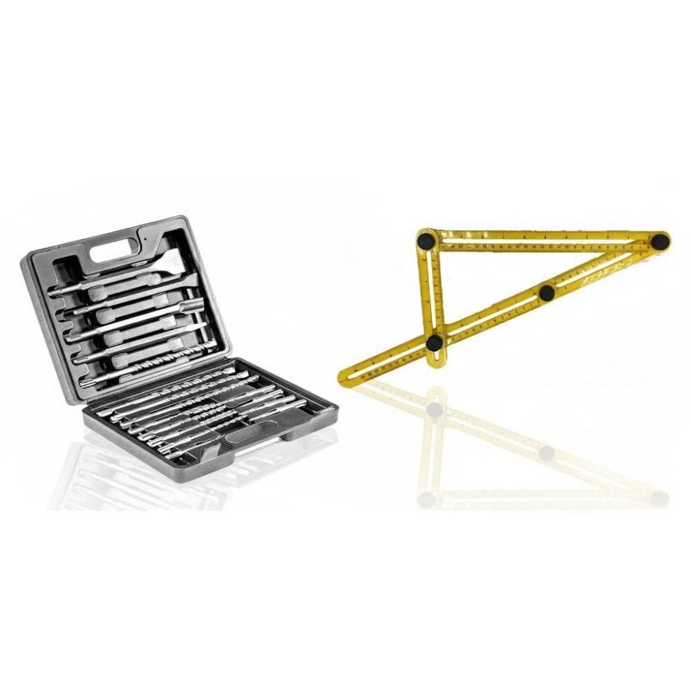 Kit 17 Brocas Sds Titanium + Régua Medidora Esquadro Multi