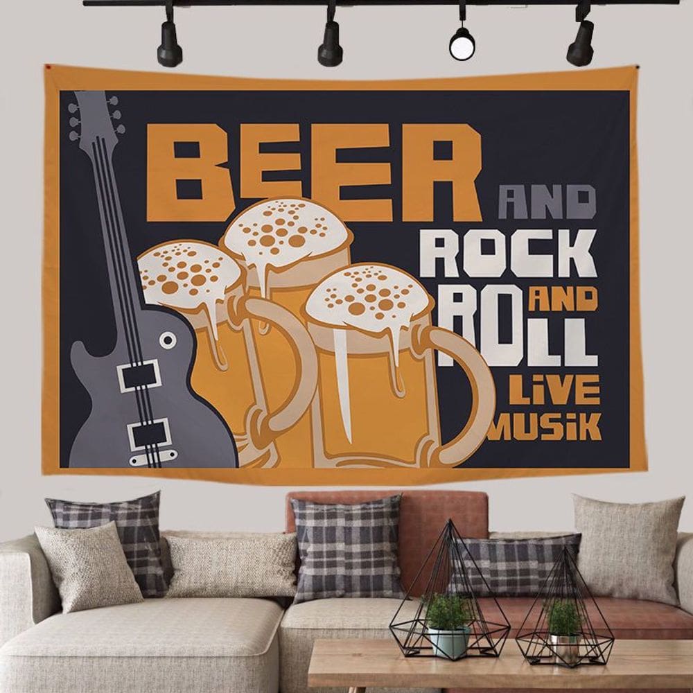 Tapeçaria para pendurar na parede Cerveja e Rock & Roll 130 cm x 150 cm