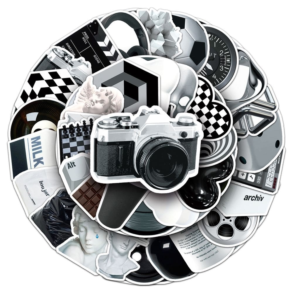 Conjunto de adesivos de 50 peças em preto e branco Cartoon Creative Trendy