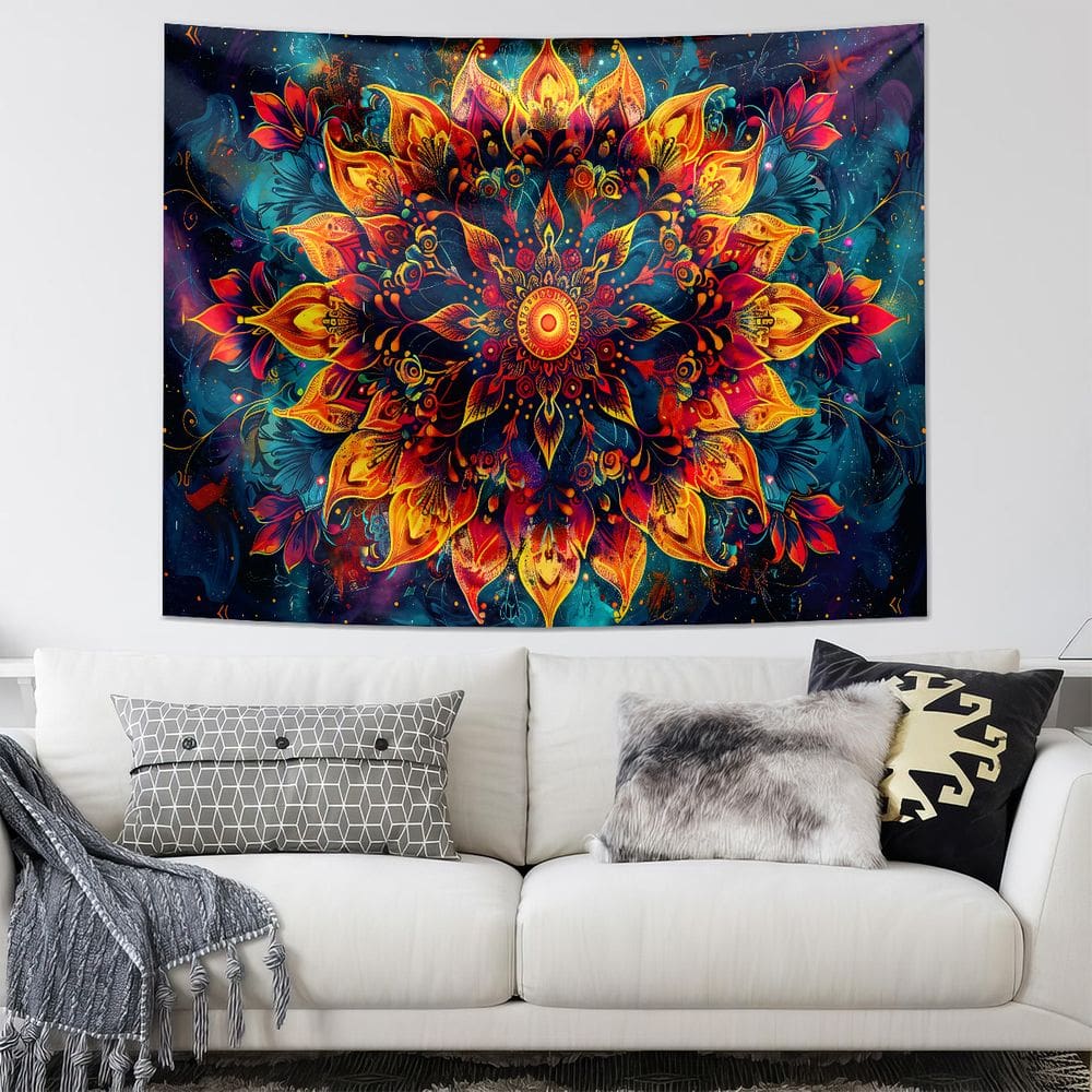Tapeçaria para pendurar na parede, mandala boêmia, 150cm x 130cm, poliéster