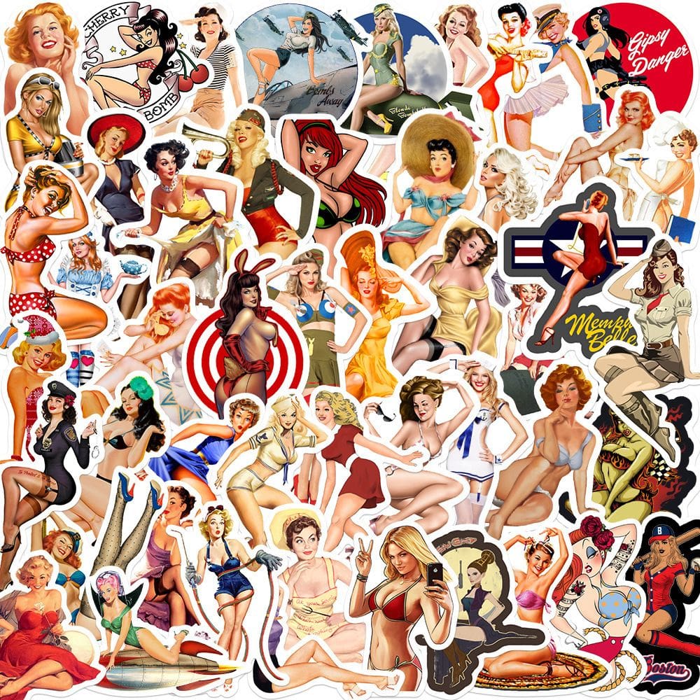 Pacote de adesivos WW2 Pin Up Girl, 50 peças de decalque retrô em estilo militar