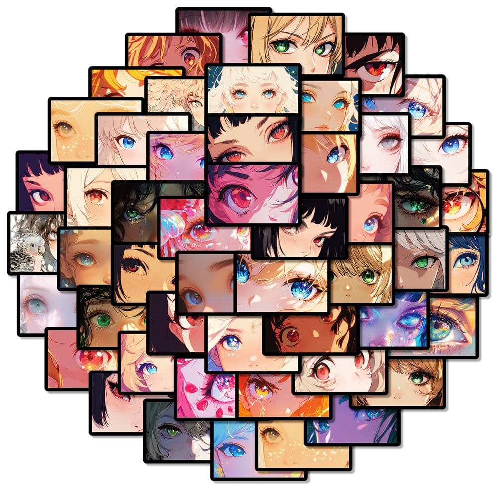 Adesivos Anime Eyes, vinil impermeável, 50 peças para decoração