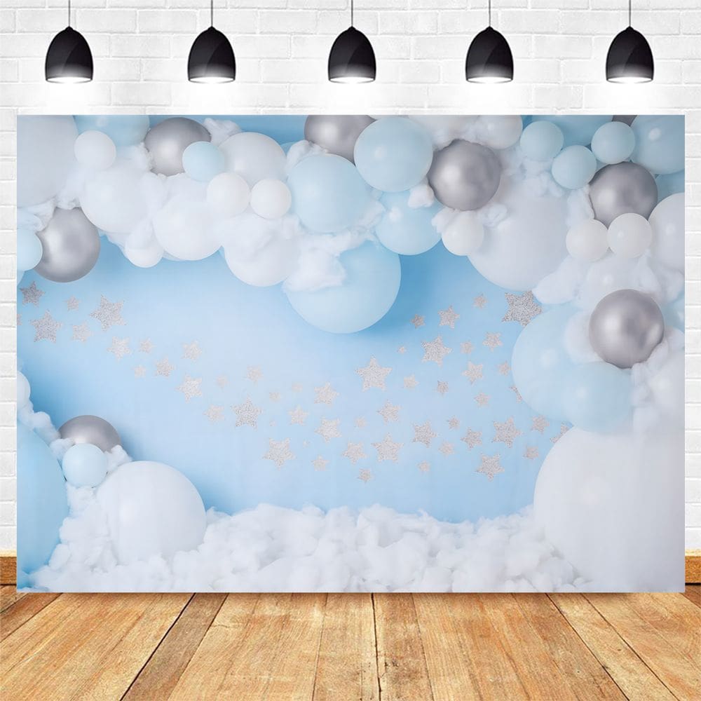 Pano de fundo azul e branco Balloon Arch Cloud Baby Shower