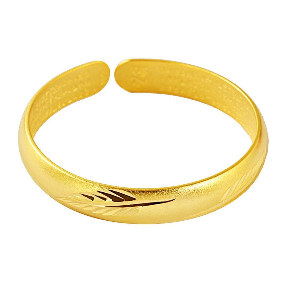 Pulseira banhada a ouro com punho aberto gravada em penas para mulheres