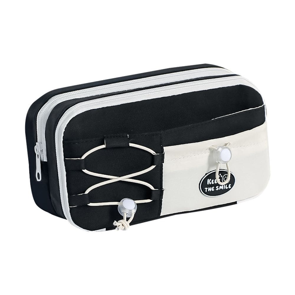 Estojo de lápis de grande capacidade com design de cordão preto