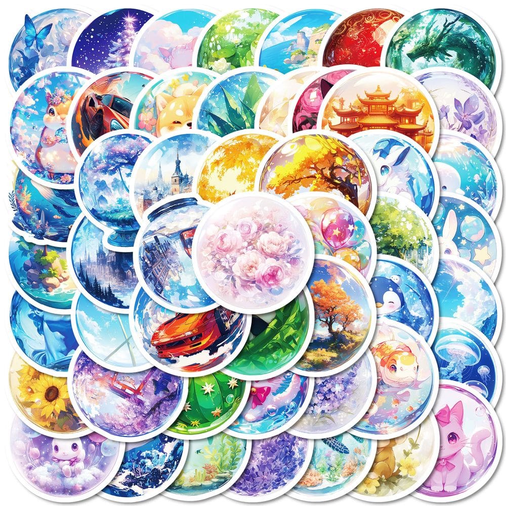 Conjunto de adesivos Magical Glass, 50 peças de arte fofa de doodle desenhada à mão