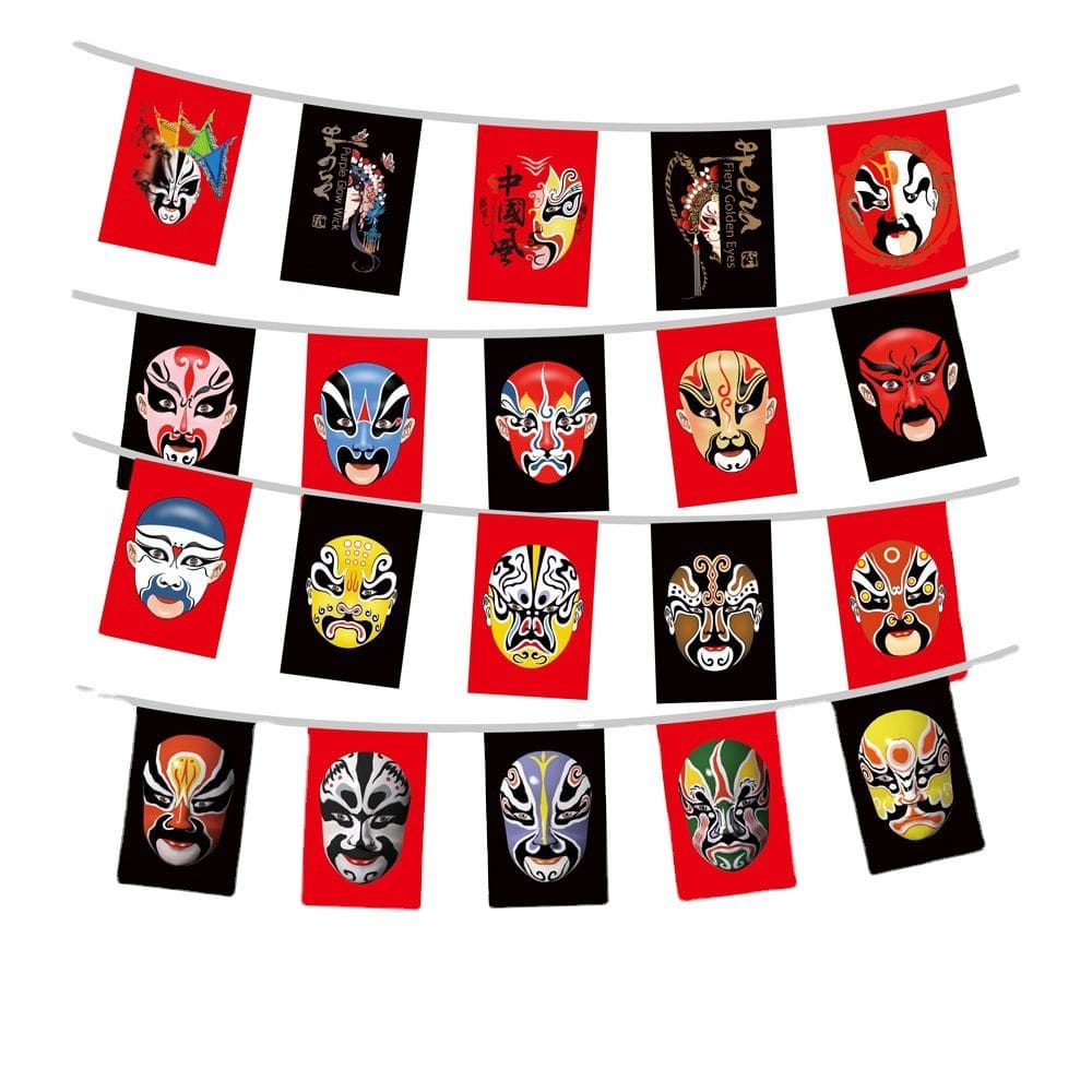Flag Bunting Chinese Opera Peking Máscara 14x21cm Poliéster