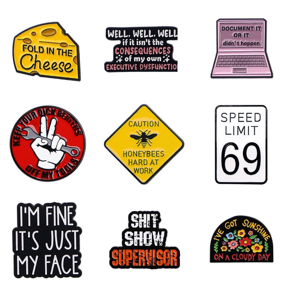 Conjunto de broches Funny Quote, blusa retrô com liga de queijo