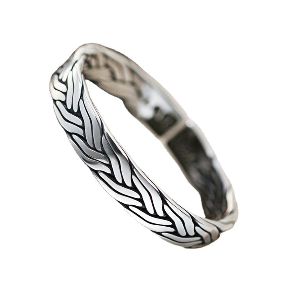 Pulseira trançada de prata para casais, feita à mão Open B