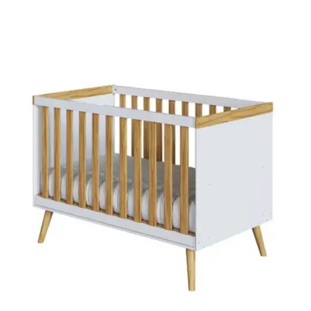 Berço Peroba Sky Americano Mini Cama Branco Amêndoa Infantil