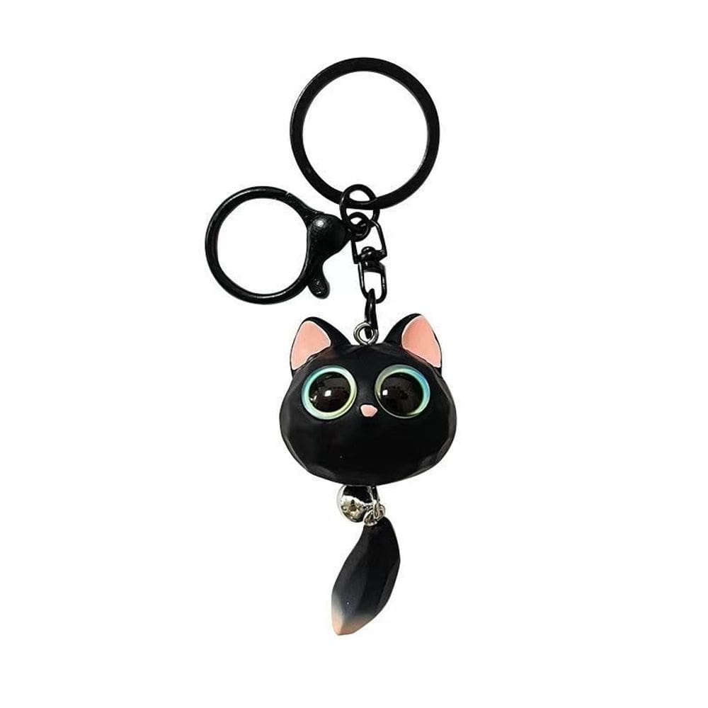 Chaveiro Lindo Gato Preto 3D com Pingente de Olhos Grandes e Cauda