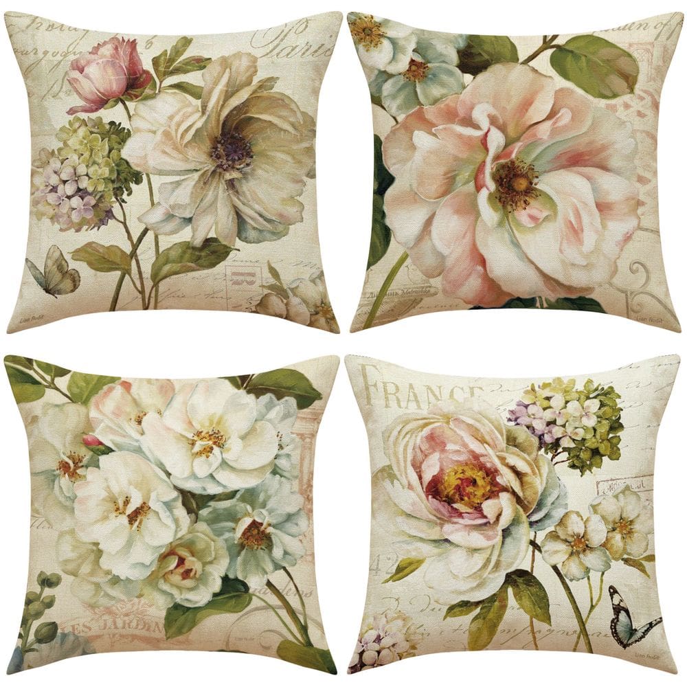 Capas de almofada de linho vintage com estampa floral 45x45cm